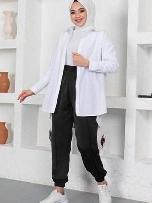 Siyah Beli Ve Paçası Lastikli Pantolon