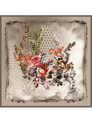 Vizon Çiçekli Desen Black Seri Twill Eşarp Askısı İle Birlikte 90x90 Cm