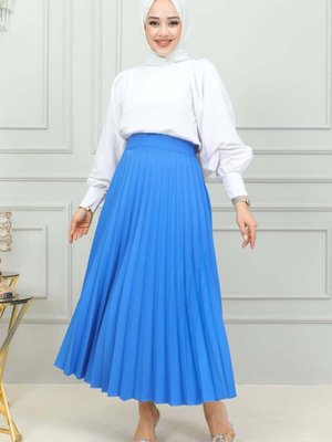 Mavi Uzun Piliseli Etek