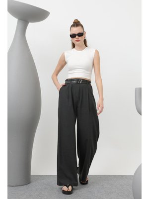 32183pnt Çift Kemerli Pileli Pantolon