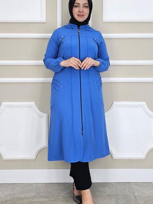 Mavi Kapüşonlu Nervür Dikim Detaylı Kap Mavi Kapüşonlu Nervür Dikim Detaylı Kap