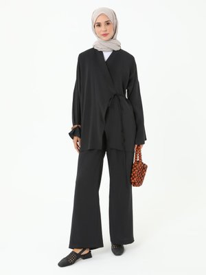 Siyah Modal Pantolon Kimono İkili Takım