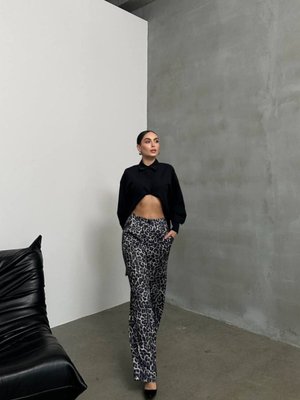 Siyah Premium Leopar Palazzo Pantolon