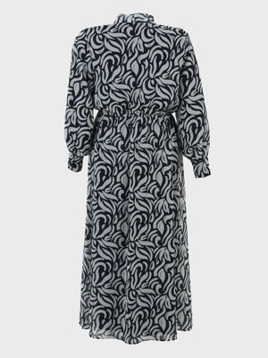 Fular Yaka Büyük Beden Geometrik Desenli Şifon Elbise Lacivert Beyaz Fular Yaka Büyük Beden Geometrik Desenli Şifon Elbise Lacivert Beyaz