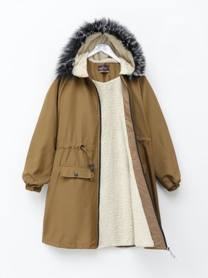 Taba Sabit Kapüşonlu İçi Kürklü Bondit Kaban