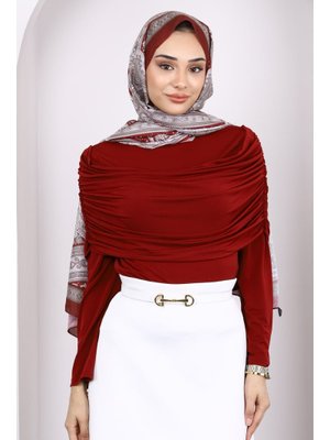 Bordo Kol Yaka Detaylı Sandy Bluz Bordo Kol Yaka Detaylı Sandy Bluz