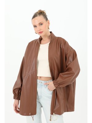 15120mnt Deri Önden Fermuarlı Mont