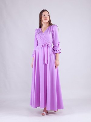 Lila Kruvaze Yaka Uzun Kol Elbise