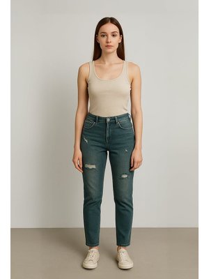 Haki Yırtık Deyaylı Likralı Jean Pantolon Haki Yırtık Deyaylı Likralı Jean Pantolon