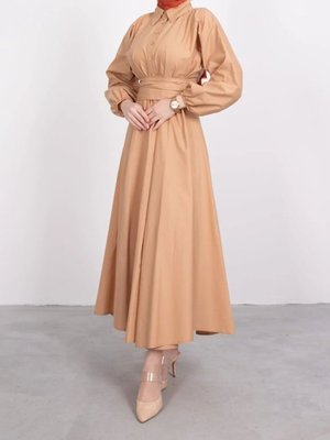 Vizon Yaka Düğmeli Kloş Gömlek Elbise Vizon Yaka Düğmeli Kloş Gömlek Elbise