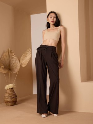 Acı Kahve Kemerli Geniş Paça Pantolon