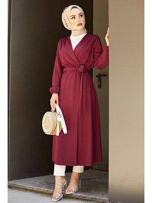 Bordo Belden Bağlamalı Hırka