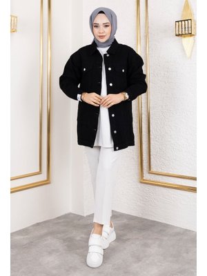 Siyah Düğmeli Klasik Kot Ceket