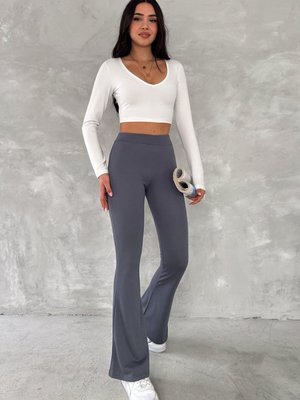 Füme Yüksek Bel Toparlayıcı İspanyol Paça Çelik Örme Tayt Pantolon