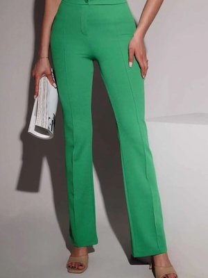 Yeşil Rahat Kesim Önü Çımalı Likralı Bol Paça Pantolon