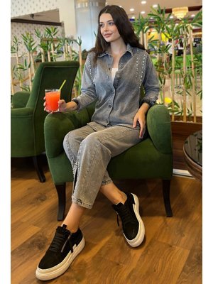 Füme Tensel Taş Detaylı İkili Takım