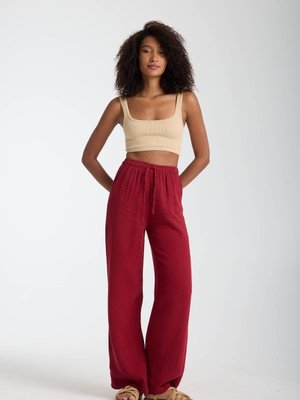 Bordo Müslin Oversize Palazzo Pantolon