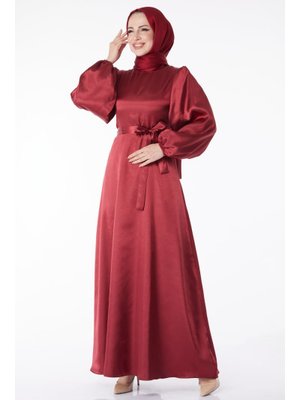 Bordo Kuşaklı Elbise Bordo Kuşaklı Elbise