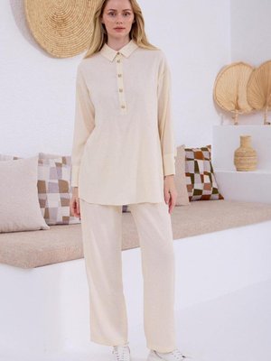 Vanilya Şeffaf Taşlı Keten İkili Takım Vanilya Şeffaf Taşlı Keten İkili Takım