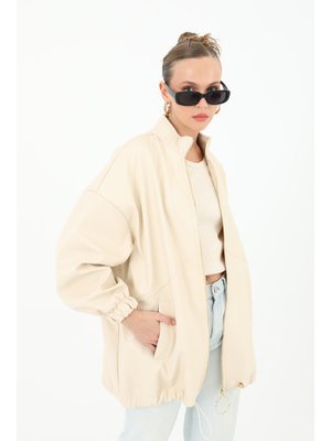 15120mnt Deri Önden Fermuarlı Mont