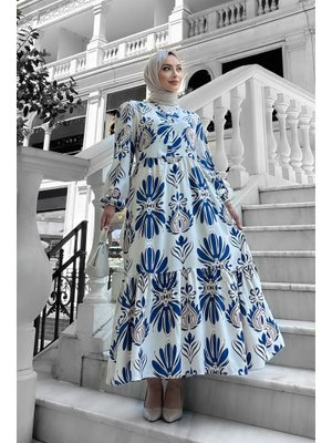 Mavi Bohem Desenli Viskon Elbise