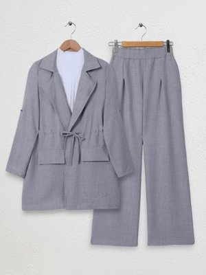 Gri Kapaklı Tünel Köprülü Ceketli Keten Takım Gri Kapaklı Tünel Köprülü Ceketli Keten Takım