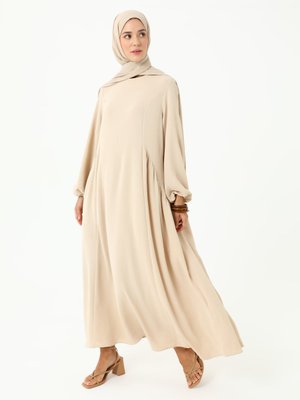 Büzgü Detaylı Bol Kesim Aerobin Elbise Tas Rengi