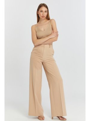 Vizon Palazzo Geniş Paça Dokuma Kumaş Pantolon Vizon Palazzo Geniş Paça Dokuma Kumaş Pantolon
