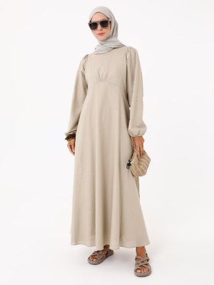 Vizon Exclusive Pamuk Kumaş Balon Kollu Astarlı Elbise