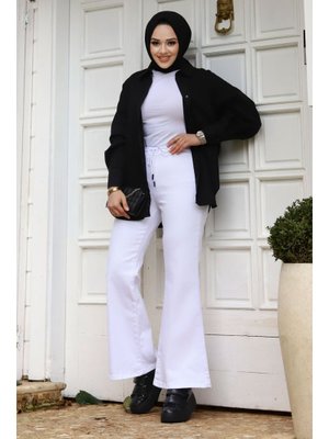 Beyaz İspanyol Paça Kot Pantolon Beyaz İspanyol Paça Kot Pantolon