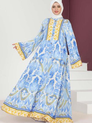 Mavi Hale Viskon Elbise