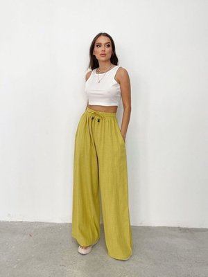 Hardal Boncuklu Oversize Keten Pantolon