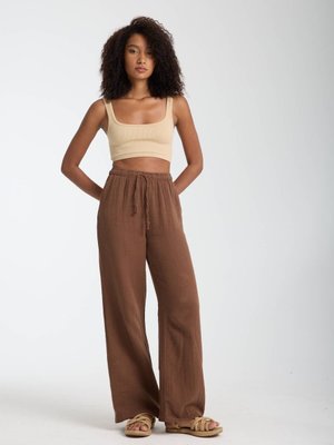 Kahve Müslin Oversize Palazzo Pantolon