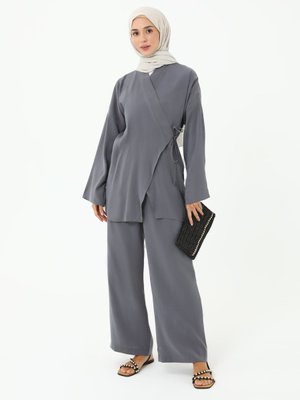 Gri Modal Pantolon Kimono İkili Takım Gri Modal Pantolon Kimono İkili Takım