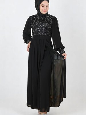 Siyah Pulpayetli Şifon İkili Takım