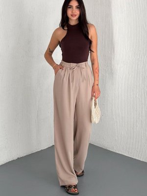 Bej Dubai Ön Bağcıklı Pantolon