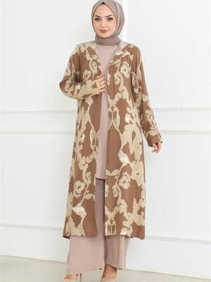 Koyu Vizon Desenli Üçlü Takım Koyu Vizon Desenli Üçlü Takım