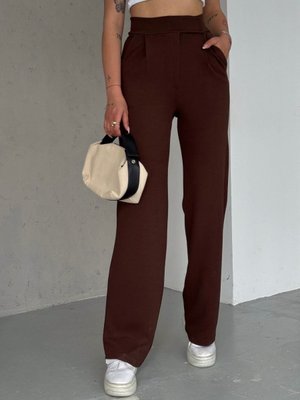 Kahverengi Cırtlı Crep Kumaş Palazzo Pantolon