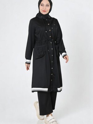 Siyah Kapüşonlu Ribanalı İkili Takım