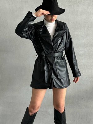 Metalik Düğme Detaylı Deri Trençkot