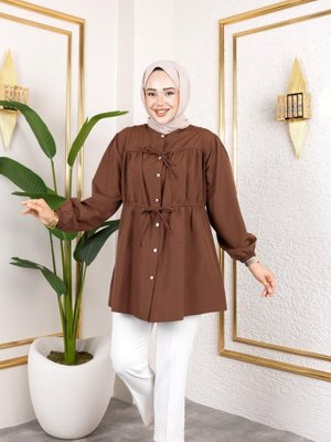 Düğmeli Bağlamalı Kahverengi Gömlek Düğmeli Bağlamalı Kahverengi Gömlek