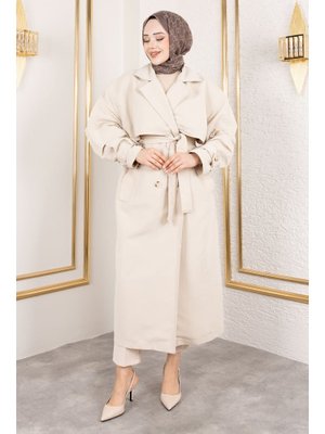 Taş Rengi Ekstra Oversize Trençkot