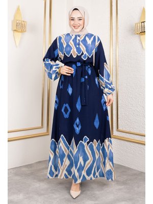 Lacivert Renk Garnili Elbise
