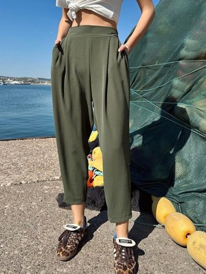 Yeşil Keten Şalvar Pantolon