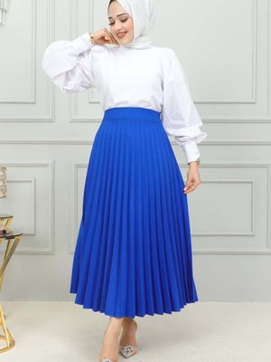 Saks Mavisi Uzun Piliseli Etek