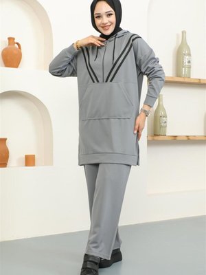 Gri Şerit Detaylı Spor İkili Takım