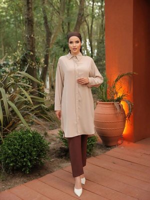 Krem Dubai İpeği Gömlek Tunik