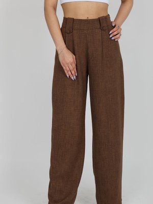 Kahverengi Apoletli Keten Palazzo Pantolon