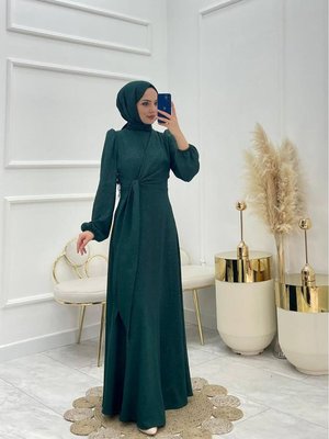 Yeşil Anvelop Jakarlı Abiye Elbise