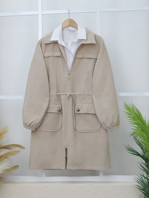 Taş Kolu Lastikli Top Düğme Cepli Fermuarlı Kaşe Kap